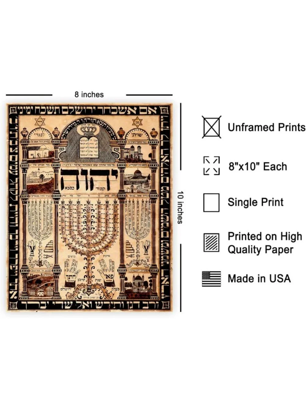 Vintage Shiviti Plaque Print - Retro Hebrew Prayer Art - Spiritual Wall Decor